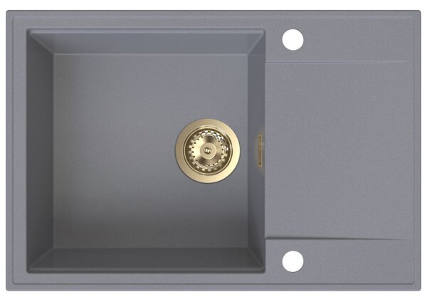 Chiuvetă de bucătărie din granit Sink Quality Sink55, 680x460x215 mm + sifon auriu, gri, SKQ-SINK.D.1KDO.XG