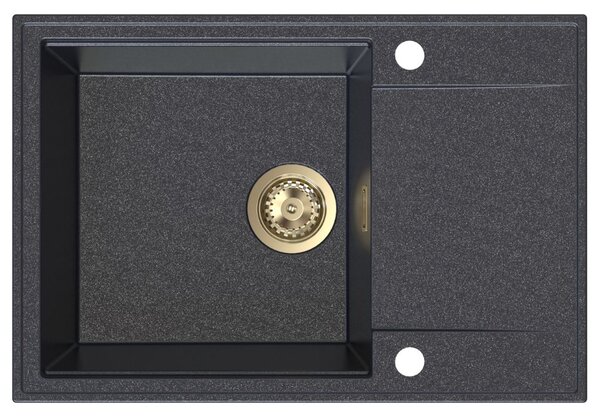 Chiuvetă de bucătărie din granit Sink Quality Sink55, 680x460x215 mm + sifon auriu, cu pătrățele negre, SKQ-SINK.B.1KDO.XG