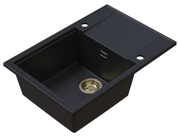 Chiuvetă de bucătărie Sink Quality Sink55, granit 680x460x215 mm + sifon auriu, grafit, SKQ-SINK.G.1KDO.XG