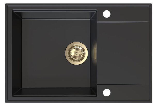 Chiuvetă de bucătărie din granit Sink Quality Sink55, 680x460x215 mm + sifon auriu, neagră, SKQ-SINK.C.1KDO.XG