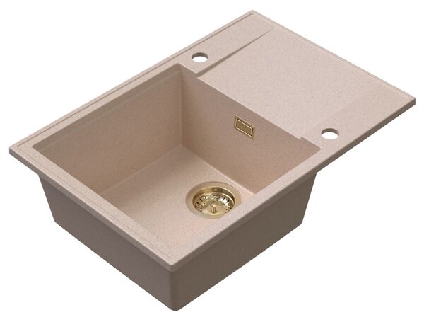 Chiuvetă de bucătărie din granit Sink Quality Sink55, 680x460x215 mm + sifon auriu, bej, SKQ-SINK.P.1KDO.XG