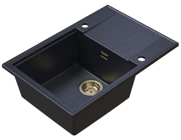 Chiuvetă de bucătărie din granit Sink Quality Sink55, 680x460x215 mm + sifon auriu, cu pătrățele negre, SKQ-SINK.B.1KDO.XG