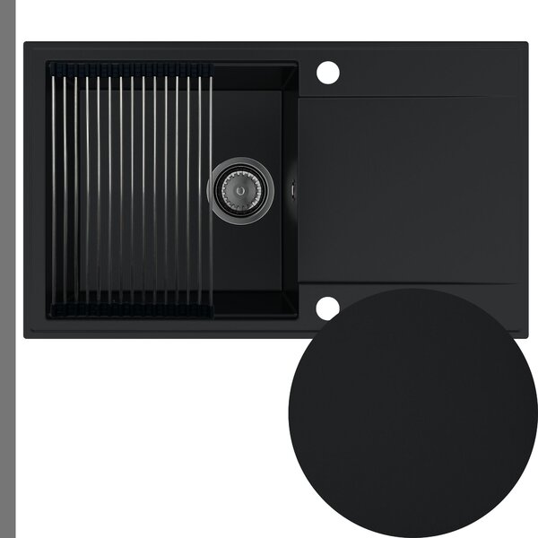 Chiuvetă de bucătărie Sink Quality Sink55, granit 780x460x215 mm + sifon grafit, negru, SKQ-SINK.C.1KDOL.XB