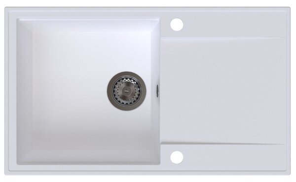 Chiuvetă de bucătărie din granit Sink Quality Sink55, 780x460x215 mm + sifon grafit, alb, SKQ-SINK.W.1KDOL.XB