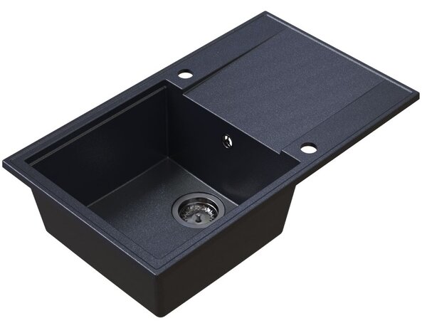 Chiuvetă de bucătărie Sink Quality Sink55, granit 780x460x215 mm + sifon grafit, negru pătat, SKQ-SINK.B.1KDOL.XB