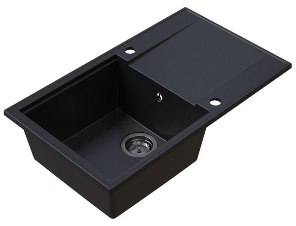 Chiuvetă de bucătărie Sink Quality Sink55, granit 780x460x215 mm + sifon grafit, neagră cu puncte aurii, SKQ-SINK.L.1KDOL.XB