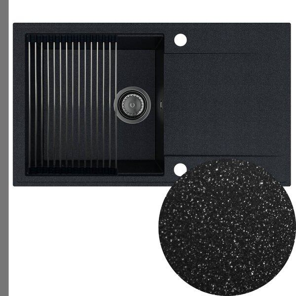 Chiuvetă de bucătărie Sink Quality Sink55, granit 780x460x215 mm + sifon grafit, negru pătat, SKQ-SINK.B.1KDOL.XB