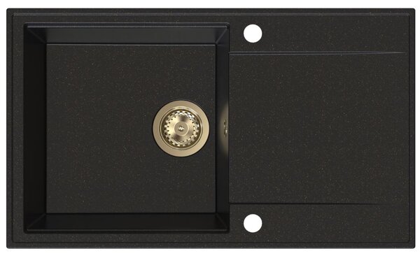 Chiuvetă de bucătărie din granit Sink Quality Sink55, 780x460x215 mm + sifon auriu, neagră cu puncte aurii, SKQ-SINK.L.1KDOL.XG