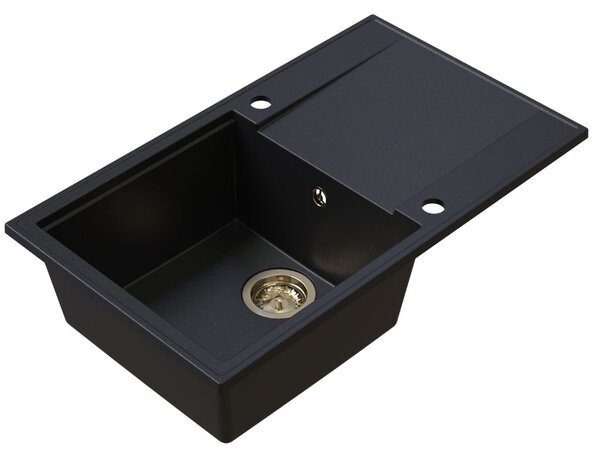 Chiuvetă de bucătărie din granit Sink Quality Sink55, 780x460x215 mm + sifon auriu, neagră cu puncte aurii, SKQ-SINK.L.1KDOL.XG
