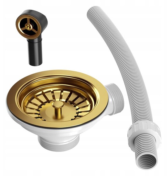 Chiuvetă de bucătărie Sink Quality Sink55 din granit 780x460x215 mm + sifon auriu, grafit, SKQ-SINK.G.1KDOL.XG