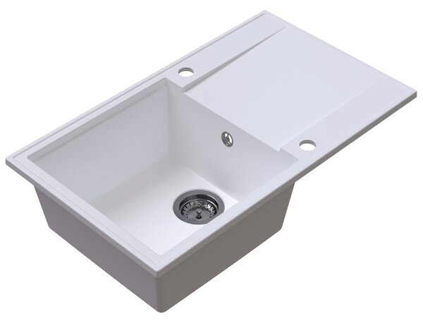 Chiuvetă de bucătărie din granit Sink Quality Sink55, 780x460x215 mm + sifon grafit, alb, SKQ-SINK.W.1KDOL.XB
