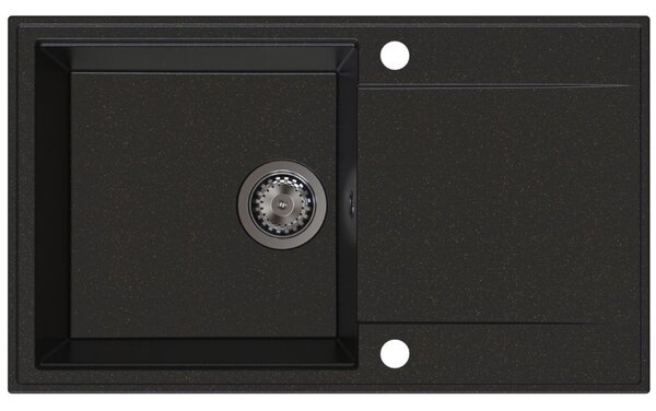 Chiuvetă de bucătărie Sink Quality Sink55, granit 780x460x215 mm + sifon grafit, neagră cu puncte aurii, SKQ-SINK.L.1KDOL.XB