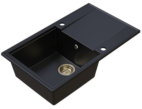 Chiuvetă de bucătărie din granit Sink Quality Sink55, 780x460x215 mm + sifon auriu, neagră, SKQ-SINK.C.1KDOL.XG