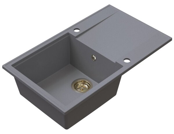 Chiuvetă de bucătărie din granit Sink Quality Sink55, 780x460x215 mm + sifon auriu, gri, SKQ-SINK.D.1KDOL.XG