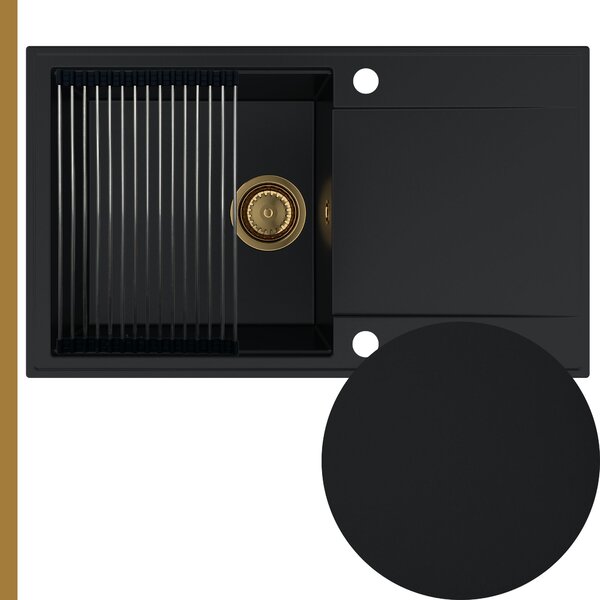 Chiuvetă de bucătărie din granit Sink Quality Sink55, 780x460x215 mm + sifon auriu, neagră, SKQ-SINK.C.1KDOL.XG