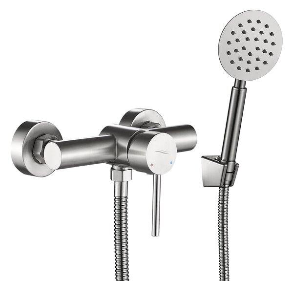 Kuchinox Noia, baterie duș de perete cu set de duș manual, oțel periat, LAV-BNK_241D