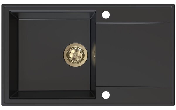 Chiuvetă de bucătărie din granit Sink Quality Sink55, 780x460x215 mm + sifon auriu, neagră, SKQ-SINK.C.1KDOL.XG