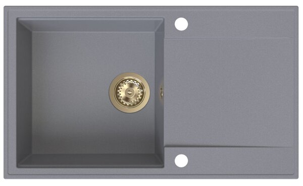 Chiuvetă de bucătărie din granit Sink Quality Sink55, 780x460x215 mm + sifon auriu, gri, SKQ-SINK.D.1KDOL.XG