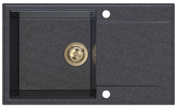 Chiuvetă de bucătărie din granit Sink Quality Sink55, 780x460x215 mm + sifon auriu, cu pătrățele negre, SKQ-SINK.B.1KDOL.XG