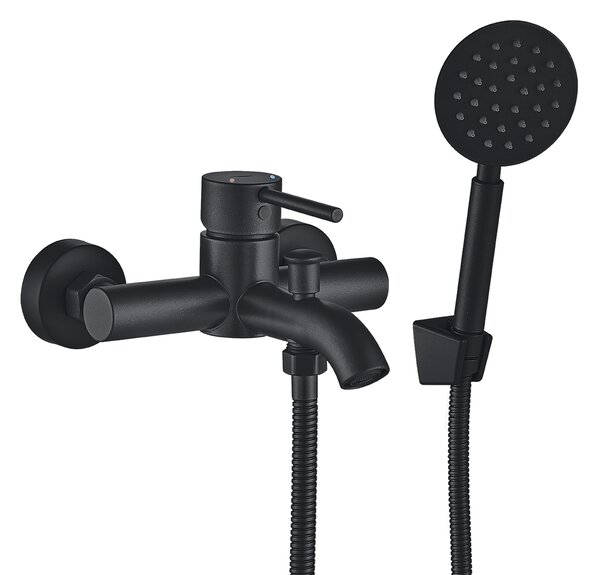 Kuchinox Noia, baterie de cadă cu montare pe perete și set de duș manual, negru mat, LAV-BNK_711D
