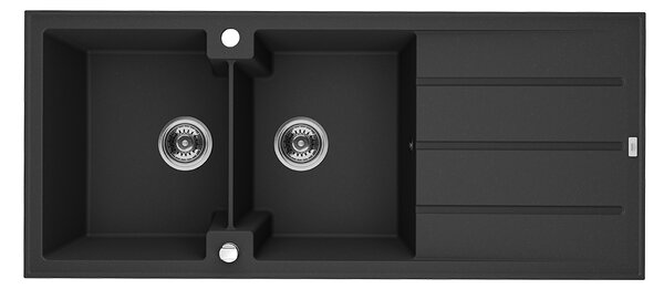 Laveo Canaria, chiuvetă din granit cu 2 compartimente 1160x500x207 mm, negru pătat, LAV-SPC_721T