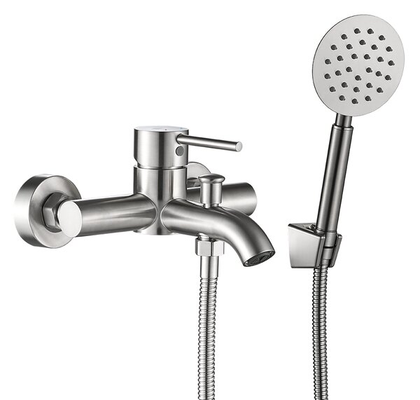 Kuchinox Noia, baterie de cadă cu montare pe perete și set de duș manual, oțel periat, LAV-BNK_211D