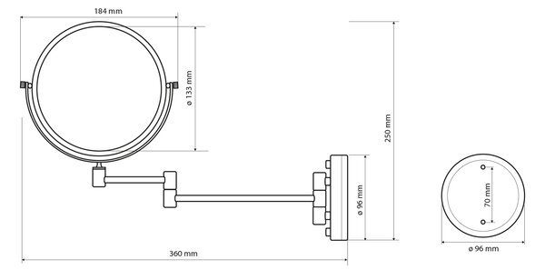 Sapho Sapho, Oglindă cosmetică suspendată, diametru 140 mm, față-verso, cromată, XP012CH
