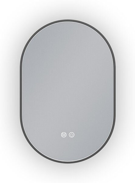 Erga Freya, oglindă ovală LED 40x60cm cu ramă metalică neagră, 3 culori de lumină, iluminare din spate, pernă încălzitoare anti-aburire, ERG-V01-FREY…