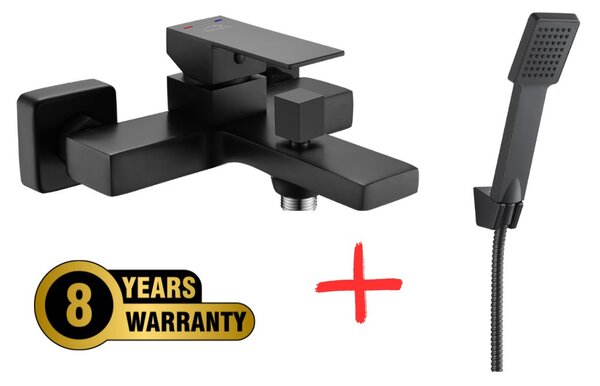 Laveo Kvadrato, baterie de cadă cu montare pe perete și set de duș manual Orca, 150 mm, negru mat, LAV-BLQA710D