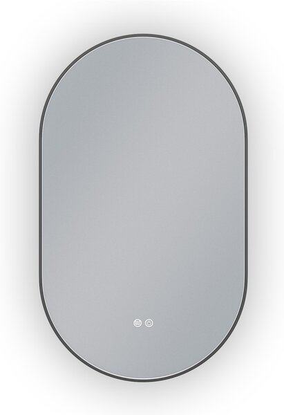 Erga Freya, oglindă ovală LED 60x100cm cu ramă metalică neagră, 3 culori de lumină, iluminare din spate, pernă încălzitoare anti-aburire, ERG-V01-FRE…