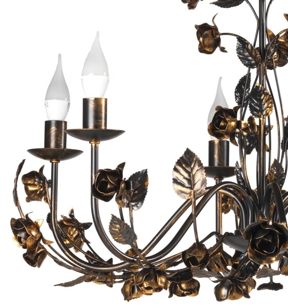 ONLI - Candelabru suspendat CAROLINA cu lanț, 6x E14, 6W, 230V, finisaj bronzat