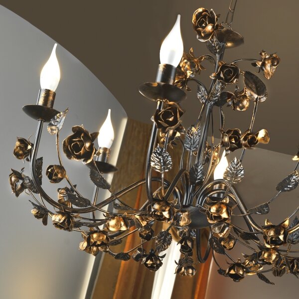 ONLI - Candelabru suspendat CAROLINA cu lanț, 6x E14, 6W, 230V, finisaj bronzat