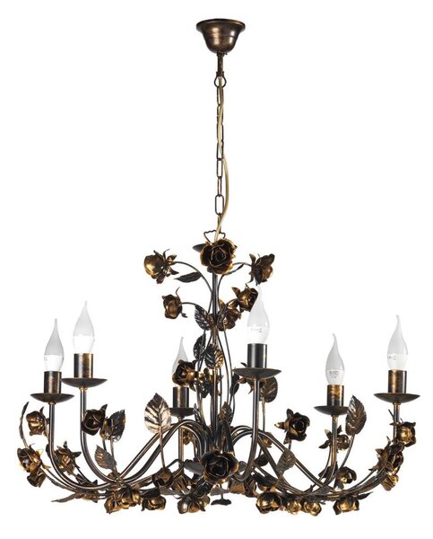 ONLI - Candelabru suspendat CAROLINA cu lanț, 6x E14, 6W, 230V, finisaj bronzat