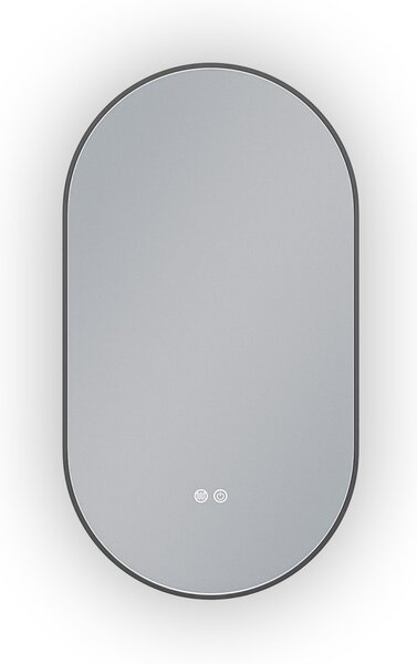 Erga Freya, oglindă ovală LED 50x90cm cu ramă metalică neagră, 3 culori de lumină, iluminare din spate, pernă încălzitoare anti-aburire, ERG-V01-FREY…