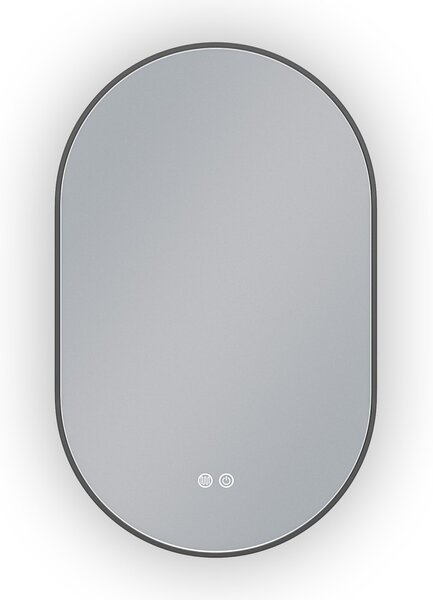 Erga Freya, oglindă ovală LED 50x80cm cu ramă metalică neagră, 3 culori de lumină, iluminare din spate, pernă încălzitoare anti-aburire, ERG-V01-FREY…