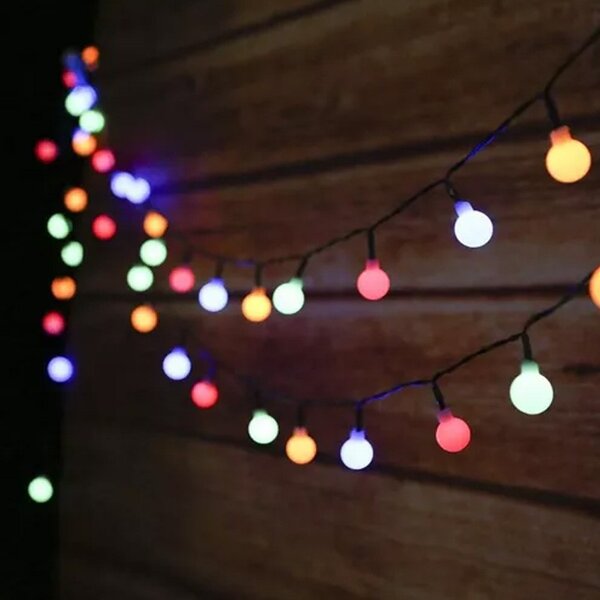 Ghirlanda decorativa, incarcare solara, 50 becuri multicolor, 8 moduri iluminare, lungime 7 m