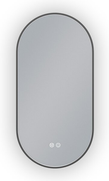 Erga Freya, oglindă ovală LED 40x80cm cu ramă metalică neagră, 3 culori de lumină, iluminare din spate, pernă încălzitoare anti-aburire, ERG-V01-FREYA-4080-BK