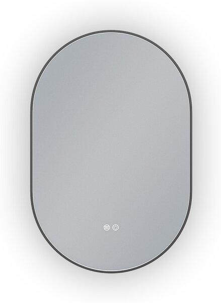 Erga Freya, oglindă ovală LED 60x90cm cu ramă metalică neagră, 3 culori de lumină, iluminare din spate, pernă încălzitoare anti-aburire, ERG-V01-FREY…