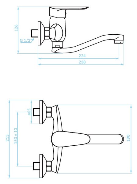Kuchinox Cento, baterie lavoar cu montare pe perete, crom, LAV-BKC_050D