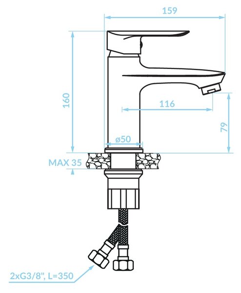 Kuchinox Cento, baterie lavoar cu dop de scurgere, cromat, LAV-BKC_022D