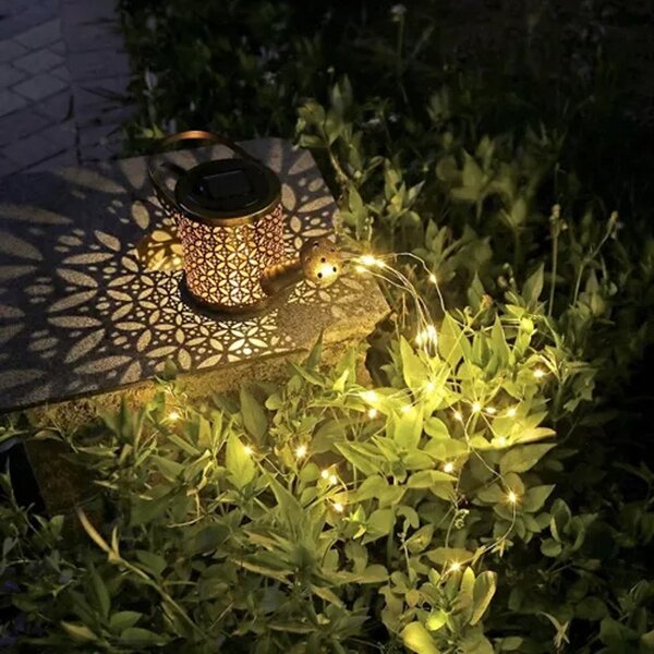 Lampa solara LED alb cald, tip stropitoare, senzor crepuscular, buton ON/OFF