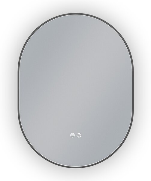 Erga Freya, oglindă ovală LED 60x80cm cu ramă metalică neagră, 3 culori de lumină, iluminare din spate, pernă încălzitoare anti-aburire, ERG-V01-FREY…