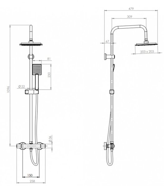 Coloana de dus cu mixer termostatic Joko forma patrata NBJ051T