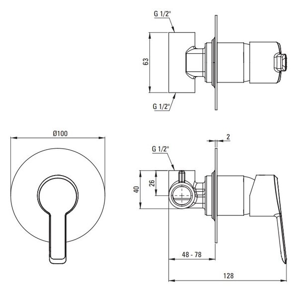 Arnika titanium coloana de dus incastrat cu baterie , para de dus, si dispersor fix NAC_D9TP