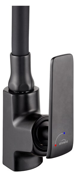 Invena Ligaria, baterie de bucătărie înaltă cu braț elastic, sistem Eco Start, negru mat, INV-BZ-39-004-L