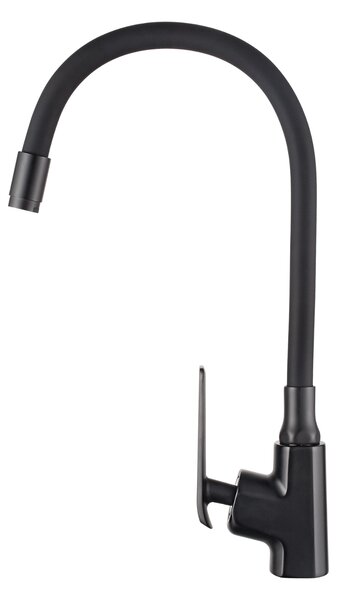 Invena Ligaria, baterie de bucătărie înaltă cu braț elastic, sistem Eco Start, negru mat, INV-BZ-39-004-L
