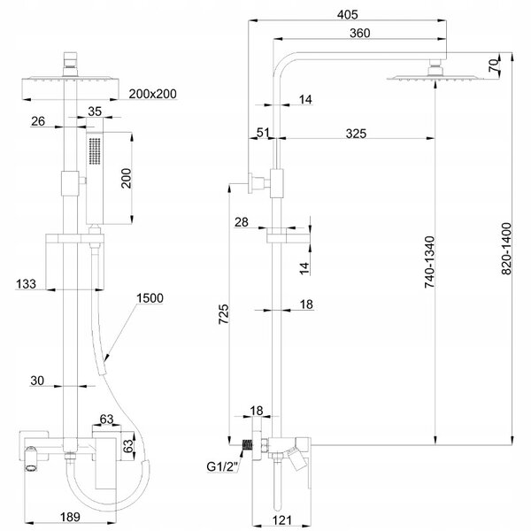 Invena Paros, set de duș cu baterie cu 3 funcții, duș fix și duș manual, negru mat, INV-AU-33-B04-C