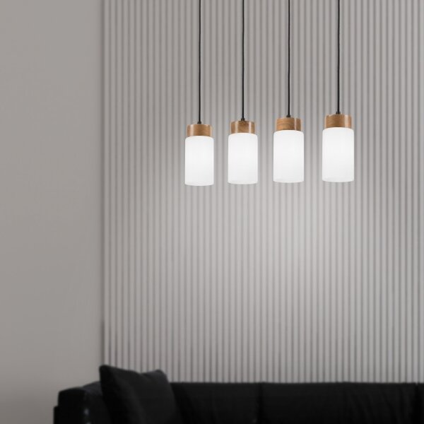 Lustră suspendată pe cablu MARKUS, 4 x E27, 15W, 230V, negru/stejar