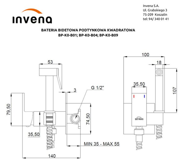 Invena Invena, baterie bideu încastrată, cromată, INV-BP-K0-B01-L