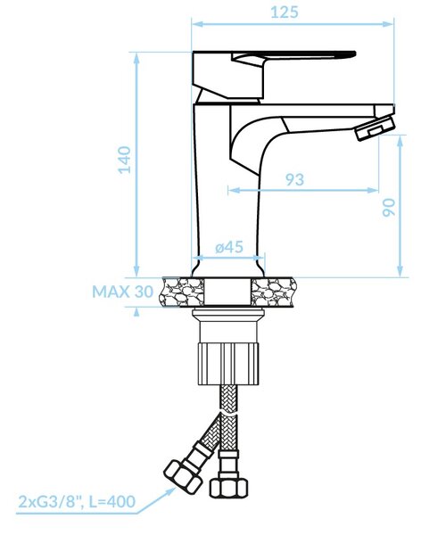 Kuchinox Fresno, baterie lavoar cu dop de scurgere h-140, cromat, LAV-BQF_022D